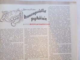 Kotiliesi 1956 nr 3 -mm. Puhtaus on puoli viehkeyttä, Verholeikki, Arkipöydän iloinen liina, Kannattaako henkivakuutus, Yk:n Päämäärä, Äiti