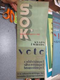 SOK:s kvarn i Wiborg vete mjöl guldstämpel, silverstämpel, bronsstämpel äro oöverträffliga inhemska kvarnprodukter -mainosplakaatti 1930-luvulta