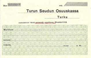 Turun Seudun Osuuskassa 19xx, blanco shekki