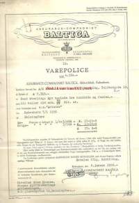 Baltica Assurance-Compagniet  Kobenhamn 6.1-1950 - vakuutuskirja