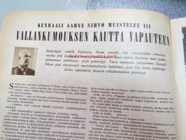Suomen Kuvalehti 1954 nr 43, 23.10.1954, sis. mm. seur. artikkelit / kuvat / mainokset; Kansikuva Nahkakonventin riemua, Täysosuma karamellit, Lapin maalari Eino