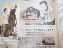 Suomen Kuvalehti 1954 nr 43, 23.10.1954, sis. mm. seur. artikkelit / kuvat / mainokset; Kansikuva Nahkakonventin riemua, Täysosuma karamellit, Lapin maalari Eino