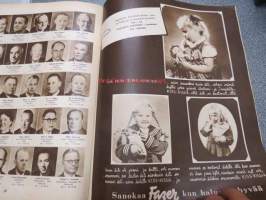 Suomen Kuvalehti 1954 nr 43, 23.10.1954, sis. mm. seur. artikkelit / kuvat / mainokset; Kansikuva Nahkakonventin riemua, Täysosuma karamellit, Lapin maalari Eino