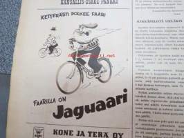 Suomen Kuvalehti 1954 nr 43, 23.10.1954, sis. mm. seur. artikkelit / kuvat / mainokset; Kansikuva Nahkakonventin riemua, Täysosuma karamellit, Lapin maalari Eino