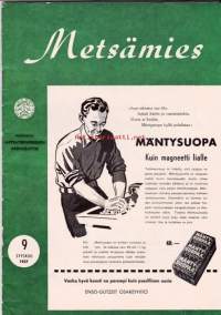 Metsämies 1957 N:o 9 . Jämsän jokilaakson teollisesta kehityksestä, Yksityismetsien kehitys Jämsän seudulla, Juhliva Kymenlaakso, Kurun metsäkoulu 20-v.