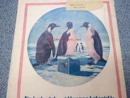 Maailman joulu 1925, sis. mm. seur. artikkelit; Kansikuvitus Oscar Furuhjelm, takansi Hangon Keksi-mainos - Pingviinit keskustelevat - kuvittanut Adolf Bock, U.W.