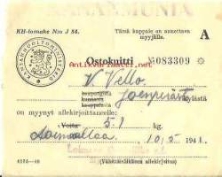 Kananmunien ostokuitti Loimaa 1941