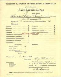 Jatkokoulun Lukukausitodistus 1934,  - koulutodistus