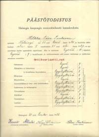 Päästötodistus 1933,  - koulutodistus