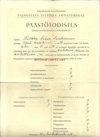 Päästötodistus Liinavaateompelu-osastolta 1936,  - koulutodistus