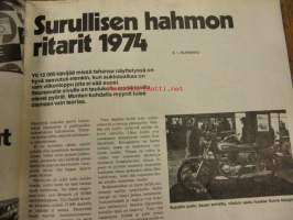 Moottori 1974 / 4 sis mm Austin Maxi ja Citroen Dyane uudet testiautot.Moottoripyöränäyttely ja taulukko.Paketti-ja erikoisautot.Moottorimökki(matkailuauto).ym