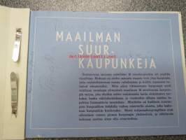 Koulusäästäjän keräilykansio / Säästöpankki - Maailman suurkaupunkeja 16 kpl, osa leikattuja + 1 kpl Vanhan helmen tarina (osa 8)