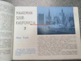 Koulusäästäjän keräilykansio / Säästöpankki - Maailman suurkaupunkeja 16 kpl, osa leikattuja + 1 kpl Vanhan helmen tarina (osa 8)