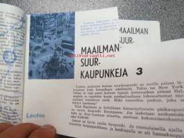 Koulusäästäjän keräilykansio / Säästöpankki - Maailman suurkaupunkeja 16 kpl, osa leikattuja + 1 kpl Vanhan helmen tarina (osa 8)