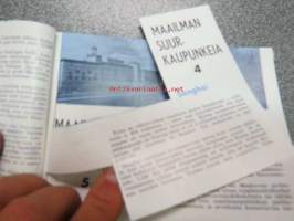 Koulusäästäjän keräilykansio / Säästöpankki - Maailman suurkaupunkeja 16 kpl, osa leikattuja + 1 kpl Vanhan helmen tarina (osa 8)