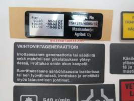 Fiat 90-90, 90-90 DT, 100-90, 100-90 DT, 110-90, 110-90 DT - TSH Hyv. No 379/6005/92 Maahantuoja Agritek Oy -traktorin alkuperäinen tarrasarja