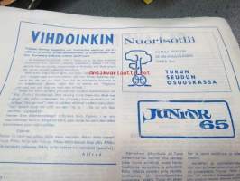 Möykky 1965 nr 1-2 joulukuu - Kupittaan Yhteiskolun teinikunnan lehti; Jukka Leino - Turun Teiniyhdistyksen puheenjohtaja, Jimmy Ikonen - Heillä ei ole paikkaa,