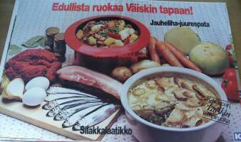 Edullista ruokaa Väiskin tapaan - Keskon mainosjuliste  1970-1980-luvuilta 80x120 cm  K-Kaupan Väiskin aikaisia.Väinö Valdemar Purje eli ”K-kaupan