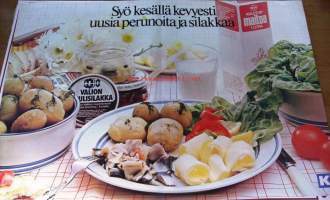 Syö kesällä kevyesti - Keskon mainosjuliste  1970-1980-luvuilta 80x120 cm  K-Kaupan Väiskin aikaisia.Väinö Valdemar Purje eli ”K-kaupan Väiski” ( 1928