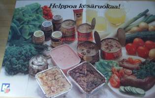 Helppoa kesäruokaa  - Keskon mainosjuliste  1970-1980-luvuilta 80x120 cm  K-Kaupan Väiskin aikaisia.Väinö Valdemar Purje eli ”K-kaupan Väiski” ( 1928 -