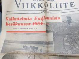 Helsingin Sanomat Viikkoliite 1934 nr 39, 30.9.1934, sis. mm. seur. artikkelit; Vaikutelmia Englannista kesäkuussa 1934, Pestuumarkkinat Lahdessa, Neuvostoteatteri