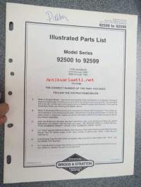 Briggs &amp; Stratton Illustrated Parts List Model Series 92500 to 92599 varaosaluettelo, tyypit näkyvät kuvissa