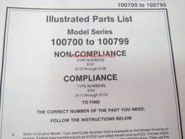 Briggs &amp; Stratton Illustrated Parts List Model Series 100700 to 100799 varaosaluettelo, tyypit näkyvät kuvissa