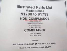 Briggs &amp; Stratton Illustrated Parts List Model Series 91700 to 91799 varaosaluettelo, tyypit näkyvät kuvissa