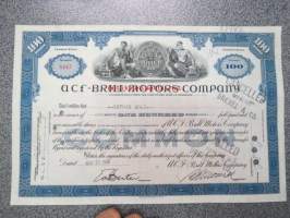 ACF-Brill Motor Company 100 shares 2,50 USD each, 1946 -osakekirja