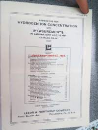 Apparatus for Hydrogen ion concentration (pH) Measurements in laboratory and plant - Catalog EN-96 1937 - Leeds &amp; Northrup Company
