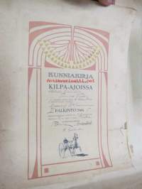 Kunniakirja Kärkölässä pidetyistä kilpa-ajoissa 2.2.1913 tamma &quot;Vappu&quot;, omistaja maanviljelijä K. Saarenmaa, III palkinto