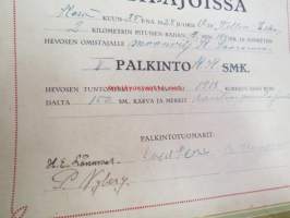 Kunniakirja Hollolan ja Kosken Hevosystäväinseuran Kilpa-ajoissa 25.6.1924, ori &quot;Willin-Esko&quot;, omistaja maanviljelijä K. Saarenmaa, V palkinto