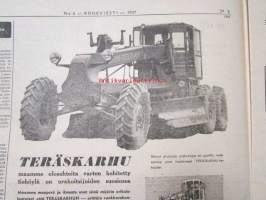 Koneviesti 1957 nr 6 -mm. Porilainen leikuupuimuri Rosenlew 956 LP, Lokomon Teräskarhu, Kansanmies keksijänä, Autoalan katsaus Jaguar ja Bambino, Magirus-Deutz,