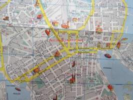 Helsinki Yleiskartta 1961, sis. keskustakartan, nähtävyydet, kaukolämpöputkistot, ym.