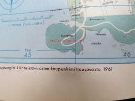 Helsinki Yleiskartta 1961, sis. keskustakartan, nähtävyydet, kaukolämpöputkistot, ym.