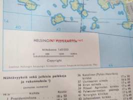 Helsinki Yleiskartta 1961, sis. keskustakartan, nähtävyydet, kaukolämpöputkistot, ym.