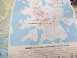 Helsinki Yleiskartta 1961, sis. keskustakartan, nähtävyydet, kaukolämpöputkistot, ym.