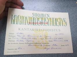 Suomen Karjanjalostusyhdistys - Kantakirjatodistus - Lehmä Kukka, synt. 26.10.1949, Rauman Maalaiskunta, omistaja Veikko Tapani, 21.10.1953