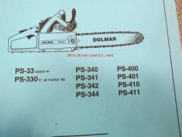Dolmar PS-33 (43600-), PS-330 (ab hebst 1998), PS-340, PS-341, PS-342, PS 344, PS-400, PS-401, PS-401, PS-410, PS-411 Spare Parts List / Liste des pieces /