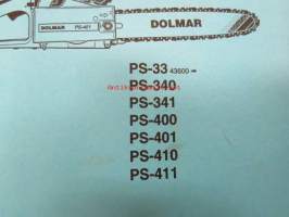 Dolmar PS-33 (43600-), PS-340, PS-341, PS-400, PS-401, PS-410, PS-411 Spare Parts List / Liste des pieces / Ersatzteilliste / Lista de piezas repuesto