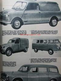 Tekniikan Maailma 1960 nr 12 -mm. Pölyimurit testissä kuvat ja tekniset tiedot, Pakettiautot henkilökuljetukseen, 3 sivua kuvia. ( Peugeot, WV, Citroen, Austin,