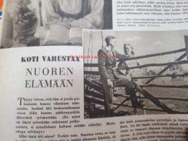 Kotiliesi 1945 nr 15-16, sis. mm. seur. artikkelit / kuvat / mainokset; Kansikuva - sommitellut Doris Bengström, Marja-Liisan villapuku pannaan alulle hyvissä