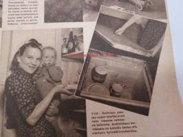 Kotiliesi 1945 nr 15-16, sis. mm. seur. artikkelit / kuvat / mainokset; Kansikuva - sommitellut Doris Bengström, Marja-Liisan villapuku pannaan alulle hyvissä