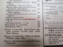 Kotiliesi 1945 nr 15-16, sis. mm. seur. artikkelit / kuvat / mainokset; Kansikuva - sommitellut Doris Bengström, Marja-Liisan villapuku pannaan alulle hyvissä