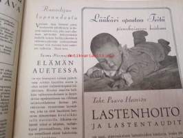 Kotiliesi 1945 nr 19,  Kansikuva Martta Wendelin (nainen kerää syksyn satoa)  Askon Tehtaat - Lahti, Huhtamäki-yhtymä Oy maistiaishuone. Ajankuvaa syksy 1945