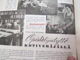 Kotiliesi 1945 nr 19,  Kansikuva Martta Wendelin (nainen kerää syksyn satoa)  Askon Tehtaat - Lahti, Huhtamäki-yhtymä Oy maistiaishuone. Ajankuvaa syksy 1945