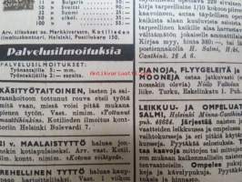 Kotiliesi 1945 nr 20, sis. mm. seur. artikkelit / kuvat / mainokset; Kansikuva Martta Wendelin, Kas-Kas kengänpohjavoide, Ohran jätetähkistä talkkunoita,