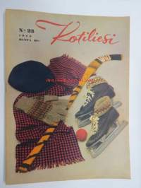 Kotiliesi 1945 nr 23, sis. mm. seur. artikkelit / kuvat / mainokset; Kansikuva sommitellut Doris Bengström, Mänttä paperinenäliinoja, Miten saataisiin