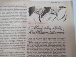 Kotiliesi 1945 nr 1, sis. mm. seur. artikkelit / kuvat / mainokset; Kansikuva Martta Wendelin, Kirjomme Tytin mekkoa, Oh! Oikeata kahvia, Maaseudun jälkikasvua