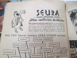 Kotiliesi 1945 nr 2, sis. mm. seur. artikkelit / kuvat / mainokset; Kansikuva sommitellut Doris Bengström, &quot;Omenankorjuu&quot; ja &quot;Satulaiva&quot; ristipistomallit